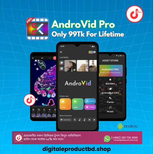 AndroVid Pro Premium – Best Video Editing Software for Mobile in Bangladesh, offering lifetime unlocked features and watermark-free HD export.